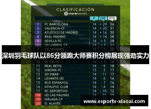 深圳羽毛球队以86分领跑大师赛积分榜展现强劲实力